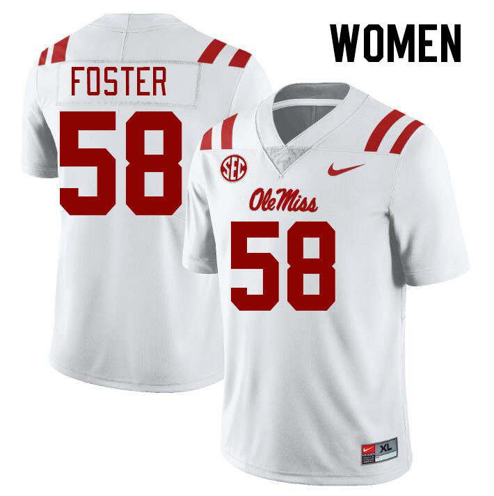 Women #58 Jude Foster Ole Miss Rebels College Football Jerseys Stitched-White